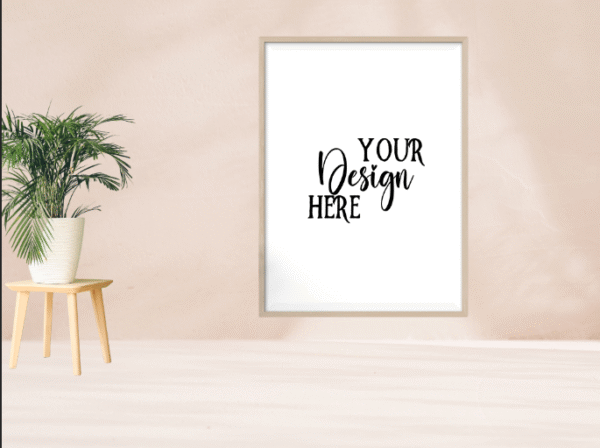 Wall Art Frame Mockup – Minimalist Scene with Plant (PSD + PNG)