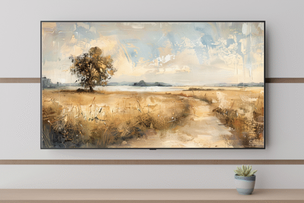 Spring Fields TV Art Frame – Vintage Oil Landscape in Warm Neutrals
