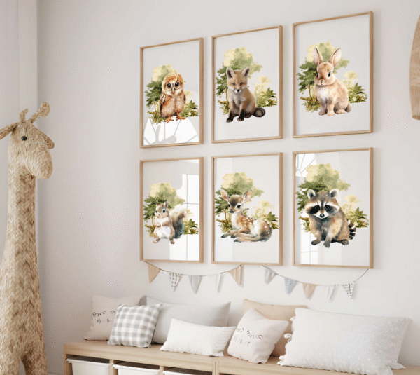 Woodland Nursery Wall Art Set of 6 | Baby Animal Prints | Neutral Forest Nursery Decor | Woodland Creatures | Printable Kids Room Art