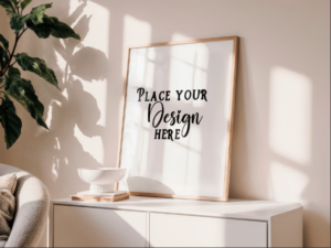 Free Minimal Frame Mockup on Dresser – JPG & PSD Smart Object