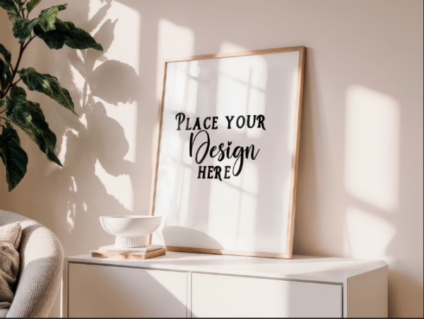 Free Minimal Frame Mockup on Dresser – JPG & PSD Smart Object
