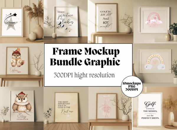 Free Minimal Frame Mockup Bundle – 10 High Resolution PNG Mockups