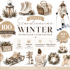 Premium Scandinavian Winter Watercolor Collection featuring Cozy Fashion Illustrations, Hygge Decor, Winter Lifestyle Elements, and Nordic-Inspired Clipart.
