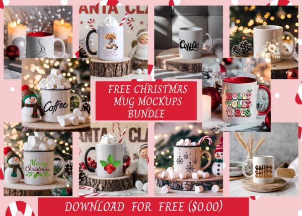 Christmas Mug Mockup Bundle Free Download | 10 Festive PNG Mockups