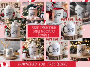 Christmas Mug Mockup Bundle Free Download | 10 Festive PNG Mockups