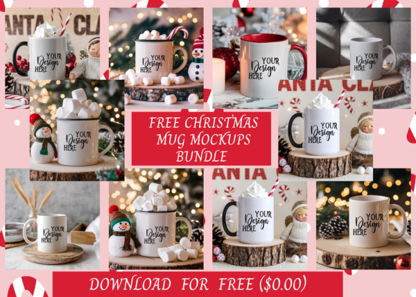 Christmas Mug Mockup Bundle Free Download | 10 Festive PNG Mockups
