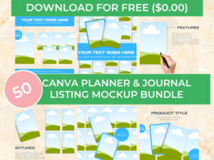Free Planner & Journal Listing Mockup Bundle – 50 Canva Editable Mockup Templates for Digital & printable Planners