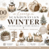 Premium Scandinavian Winter Watercolor Collection featuring Cozy Fashion Illustrations, Hygge Decor, Winter Lifestyle Elements, and Nordic-Inspired Clipart.