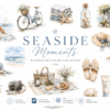 SEASIDE MOMENTS Watercolor Clipart Bundle | 150 Coastal Lifestyle PNGs | Beach Summer Clipart | Luxury Watercolor Illustrations | Digital Download