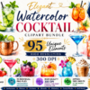 Watercolor Cocktail Clipart Bundle | 95 Colorful Mixed Drink PNGs | Alcohol Drink Clip Art | Bar Menu Graphics | Transparent Background