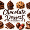 Chocolate Dessert Watercolor Clipart Bundle PNG | Sweet Bakery Clip Art | Chocolate Cake, Cookies, Truffles, Cupcakes | Commercial Use