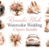 Romantic Blush Watercolor Wedding Clipart Bundle | 75 Elegant Bridal PNG Elements | Soft Floral Wedding Illustrations timeless collection of 75 hand-painted watercolor wedding cliparts featuring romantic couples, florals, bridal details, and elegant wedding décor in soft blush and neutral tones.