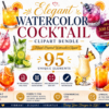 Watercolor Cocktail Clipart Bundle | 95 Colorful Mixed Drink PNGs | Alcohol Drink Clip Art | Bar Menu Graphics | Transparent Background