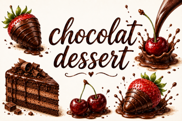 Chocolate Dessert Watercolor Clipart Bundle PNG | Sweet Bakery Clip Art | Chocolate Cake, Cookies, Truffles, Cupcakes | Commercial Use