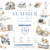 SEASIDE MOMENTS Watercolor Clipart Bundle | 150 Coastal Lifestyle PNGs | Beach Summer Clipart | Luxury Watercolor Illustrations | Digital Download