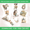 Free Autumn Nursery Clipart Bundle – 10 Watercolor PNG & SVG Files | Woodland Fall Baby Clipart Download