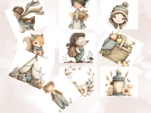 Free Autumn Nursery Clipart Bundle – 10 Watercolor PNG & SVG Files | Woodland Fall Baby Clipart Download