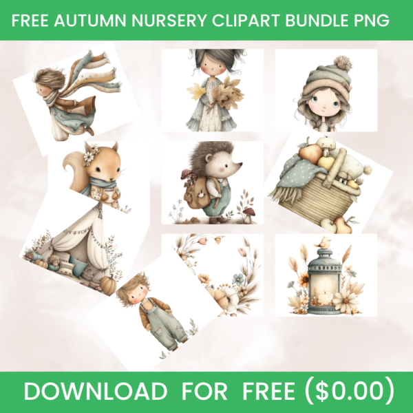 Free Autumn Nursery Clipart Bundle – 10 Watercolor PNG & SVG Files | Woodland Fall Baby Clipart Download