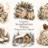 Luxury Scandinavian Winter Watercolor Clipart Bundle | 100 Cozy Hygge PNGs | Nordic Winter Fashion & Lifestyle Clipart | Commercial Use