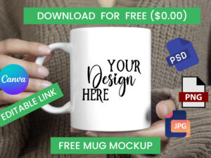 Free Cozy Mug Mockup PSD, PNG & JPG – Editable Canva Coffee Cup Mockup for Product Display