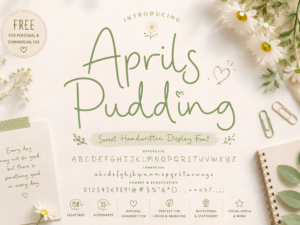 Aprils Pudding Font – Free Sweet Handwritten Display Font with Ligatures & Alternates