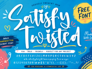 Satisfy Twisted Font – Free Bold Handwritten Script Font for Logos, Branding & Packaging