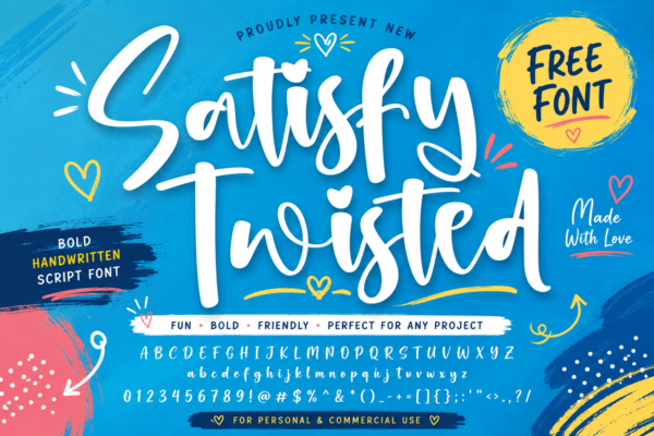 Satisfy Twisted Font – Free Bold Handwritten Script Font for Logos, Branding & Packaging